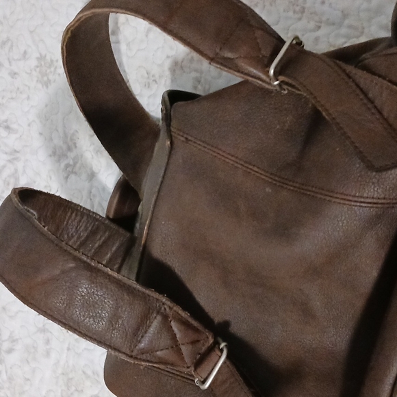 Unisex Brown leather Backpack lined - Picture 10 of 12